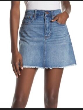 Madewell Classic Blue Denim Mini Skirt with Raw Hem